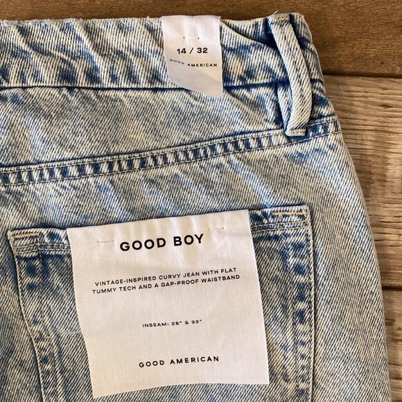 NWT GOOD AMERICAN Good Boy Acid Wash Relaxed Fit Jeans 14/32 - Picture 10 of 11